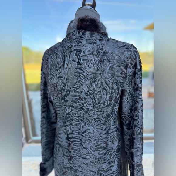 Stunning Midnight Black Persian Broadtail Lambswool Trench Coat Women’s XS/S - Picture 9 of 13